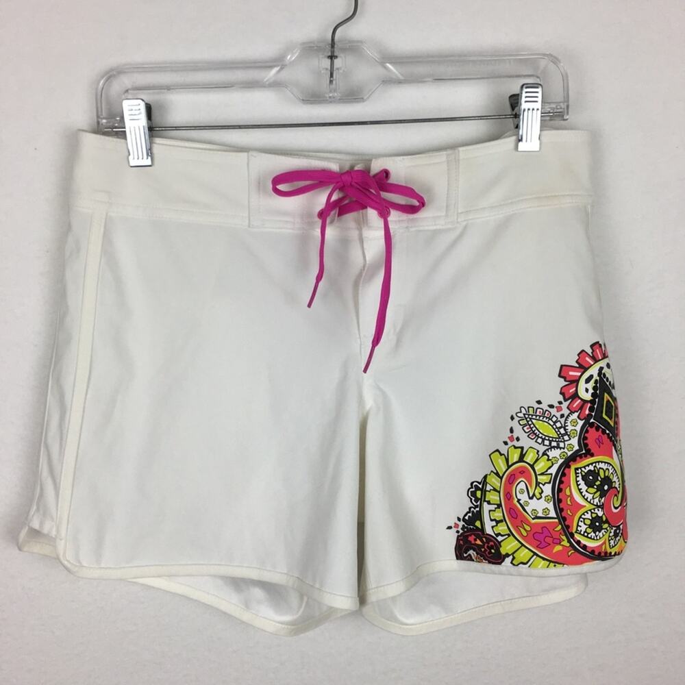 Athleta White Swim Shorts with Pink Accents